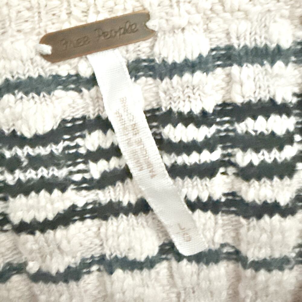 FREE PEOPLE | Rossi Striped Ribbed Knit Sweater Quarter-zip Neutral | Size Large - Picture 6 of 8